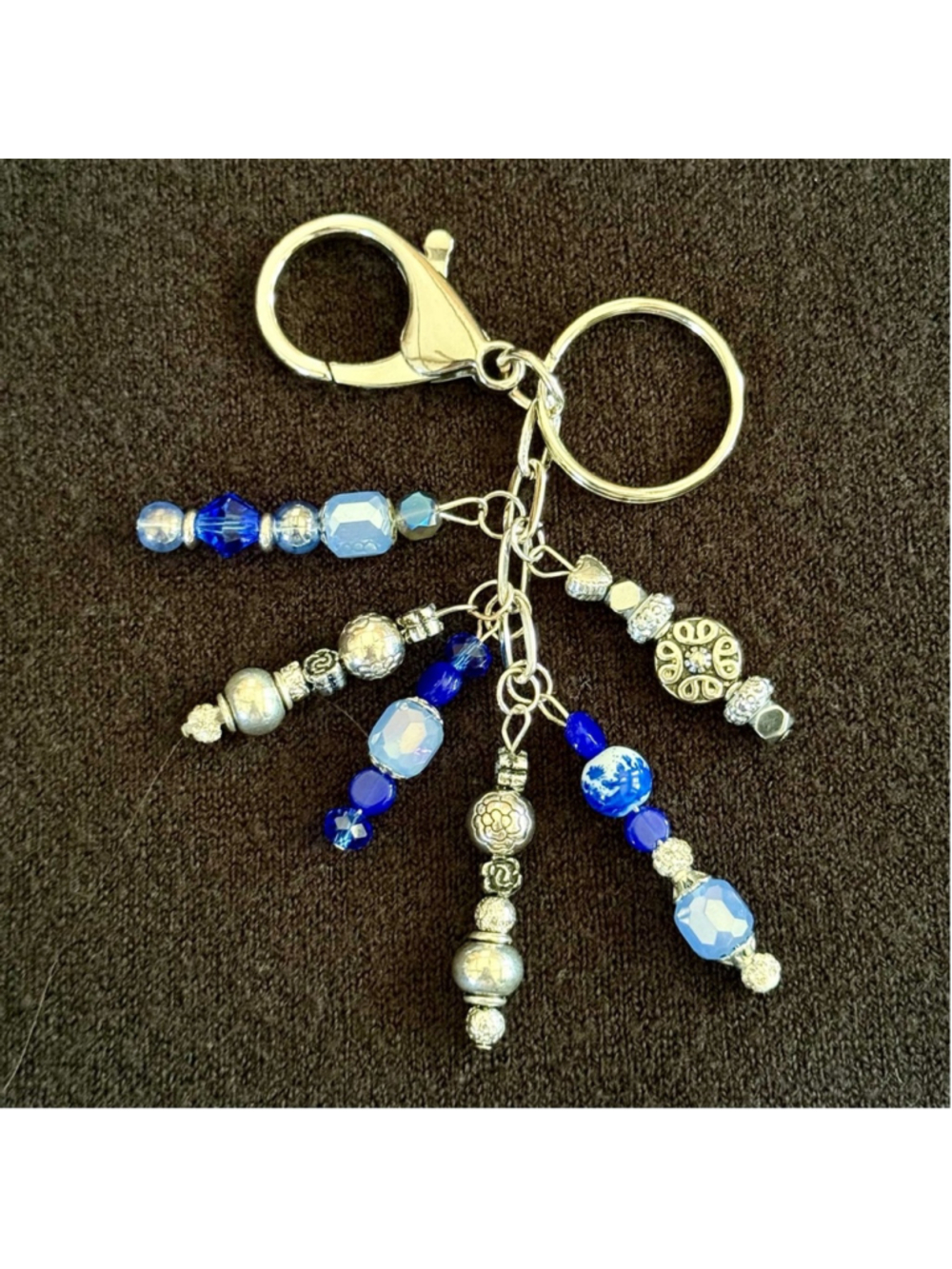 NEW Sky Blue Beaded Crystal Bag Charm Keychain Handmade One of a Kind (#27)